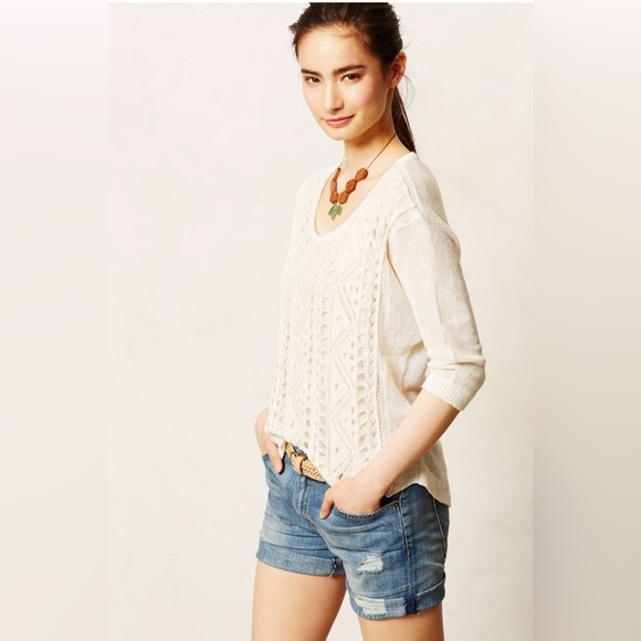 MOTH Anthropologie Senna Pullover Burnt Orange Pointelle Knit Scoop Neck Medium - Picture 10 of 10